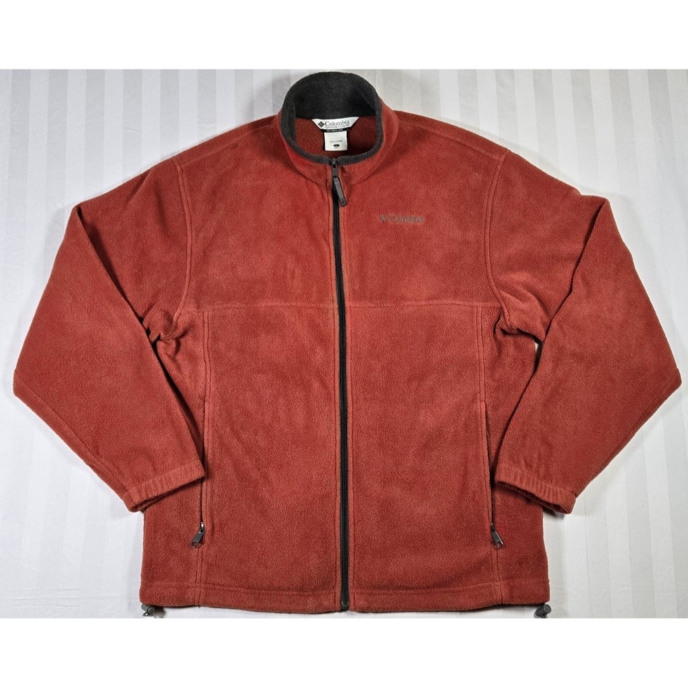 Columbia Mens LS Full Zip Mock Neck Rusty Orange Fleece Sweater Large